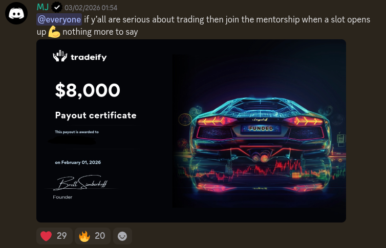 AmasPFT Discord testimonial screenshot from a trading community member