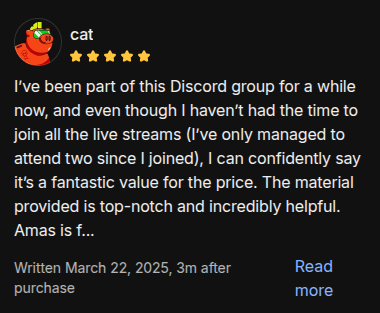 AmasPFT Whop testimonial screenshot from a trading community member