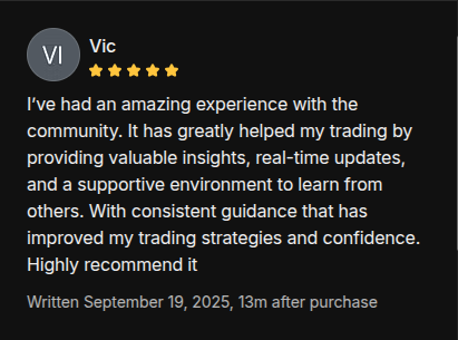 AmasPFT Whop testimonial screenshot from a trading community member